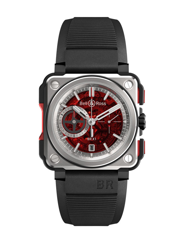 black rubber strap fake Bell & Ross BR - X1 Skeleton Chronograph Red Edition