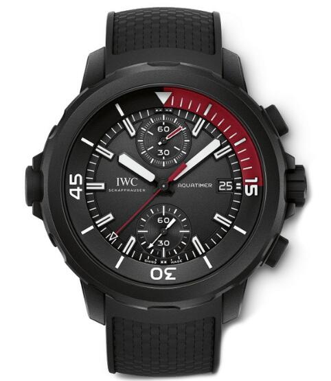 For the red colro decorating the all-black appearance, this replica IWC watch is filled with surprise.