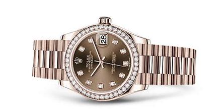 The everose gold fake Rolex Datejust 278285RBR watches have chocolate color dials.