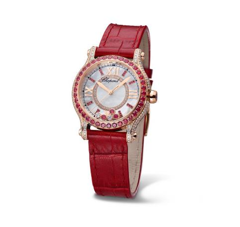 The white dial copy watch is decorated with rubies.
