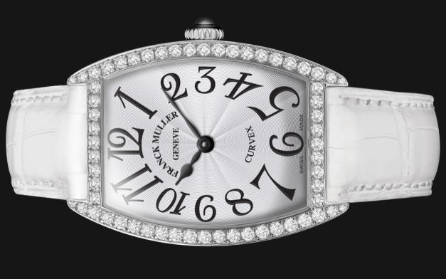 The female copy watch has white strap.