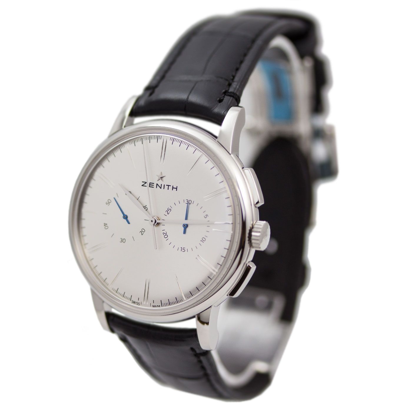 The black strap fake watch is designed for men.